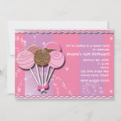 ピンクとパープルのケーキポップ お誕生日パーティーの招待状 招待状 (正面)