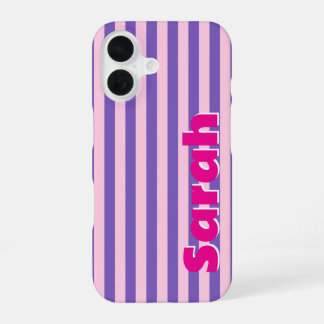ピンクとパープルのストライプ ガールズスマホケース iPhone 16ケース