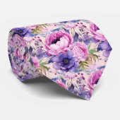 ピンクとパープルのスミレの花 フローラル ネクタイ (ロール)