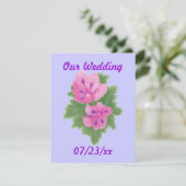 ピンクとパープルのゼラニウムの花の結婚式の招待状 招待状 (スタンド正面)