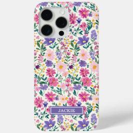 ピンクとパープルのダイジー柄モノグラム iPhone 15 PRO MAXケース