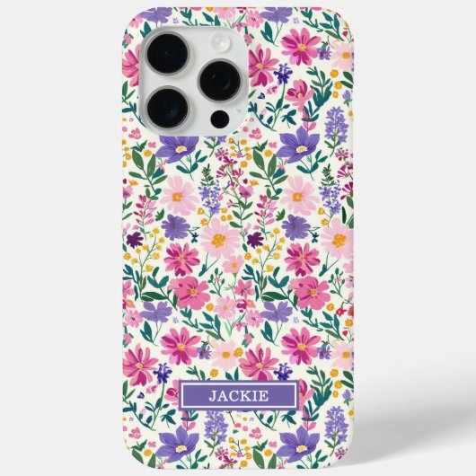 ピンクとパープルのダイジー柄モノグラム Case-Mate iPhoneケース (裏面)