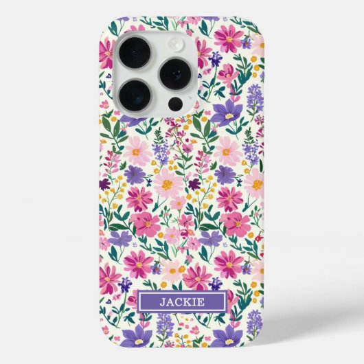 ピンクとパープルのダイジー柄モノグラム Case-Mate iPhoneケース (裏面)