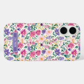 ピンクとパープルのダイジー柄モノグラム Case-Mate iPhoneケース (裏面 (横))