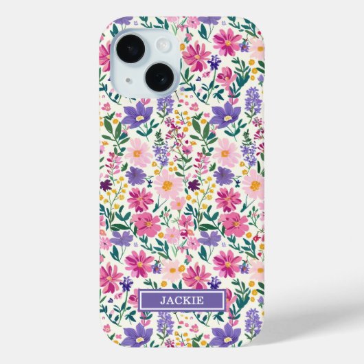ピンクとパープルのダイジー柄モノグラム Case-Mate iPhoneケース (裏面)