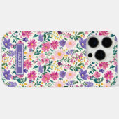 ピンクとパープルのダイジー柄モノグラム Case-Mate iPhoneケース (裏面 (横))
