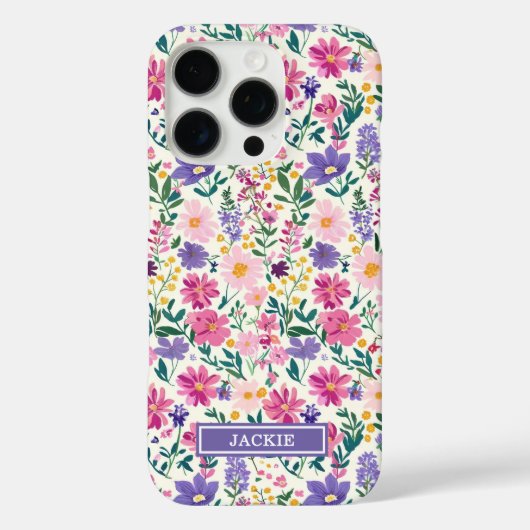 ピンクとパープルのダイジー柄モノグラム Case-Mate iPhoneケース (裏面)