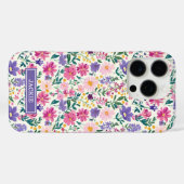 ピンクとパープルのダイジー柄モノグラム Case-Mate iPhoneケース (裏面 (横))