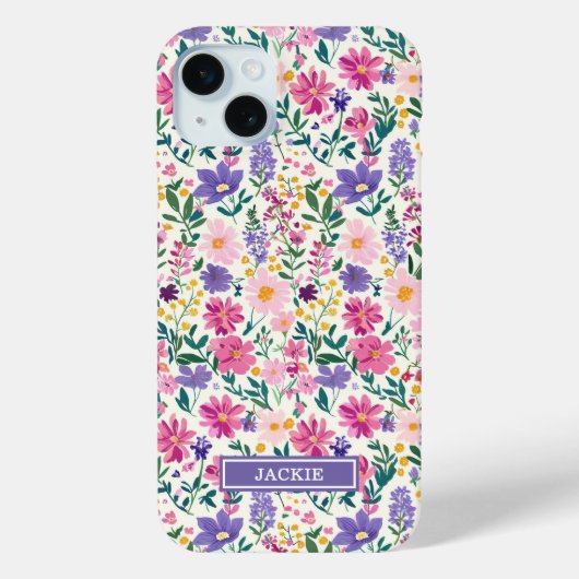 ピンクとパープルのダイジー柄モノグラム Case-Mate iPhoneケース (裏面)