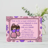 ピンクとパープルのダブルプリンセス誕生日招待状 招待状 (スタンド正面)