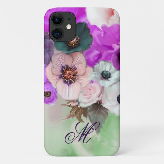 ピンクとパープルのバラ、白いアネモネの花のモノグラム Case-Mate iPhoneケース (裏面)