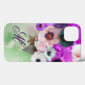 ピンクとパープルのバラ、白いアネモネの花のモノグラム Case-Mate iPhoneケース (裏面 (横))
