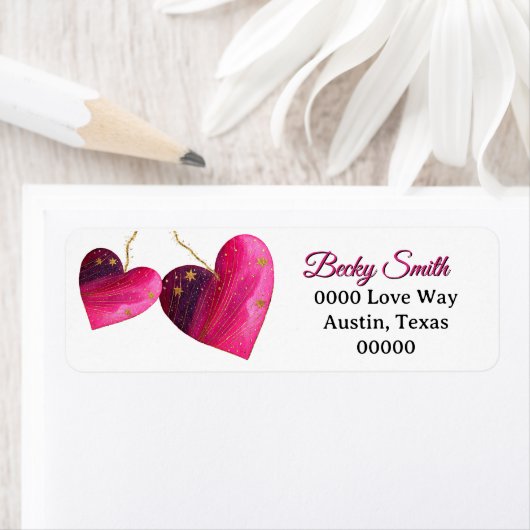 ピンクとパープルのバレンタインデーのハート2つ ラベル (インサイチュ)