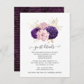ピンクとパープルのフローラ結婚ズゲスト詳細 エンクロージャーカード (正面/裏面)