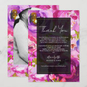 ピンクとパープルのポップな花柄感謝カード 招待状 (正面/裏面)