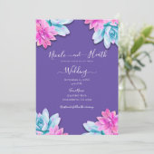 ピンクとパープルのモダンなフィエスタウェディングのための多肉植物 招待状 (スタンド正面)