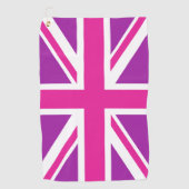 ピンクとパープルのユニオンジャック/英国旗 ゴルフタオル (正面)