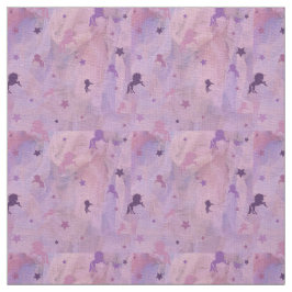 ピンクとパープルのユニコーンと星のデザイン- ファブリック