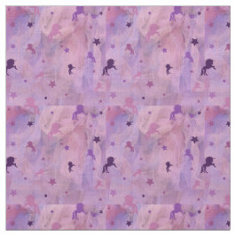 ピンクとパープルのユニコーンと星のデザイン- ファブリック