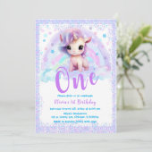 ピンクとパープルのユニコーンの1歳の誕生日 招待状 (スタンド正面)