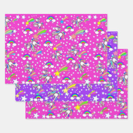 ピンクとパープルのユニコーンラッピングペーパーセット ラッピングペーパーシート