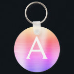ピンクとパープルの偽ステンレススチールモノグラム キーホルダー<br><div class="desc">パステルピンク、オレンジ、パープルのオンブレ偽ステンレススチールメタリックエレガントキーケース。 これらのキーケースは、イニシャルと名前をカスタマイズして含めることができます。 これらのキーチェーンは、誕生日、ブライズシャワー、またはバチェロレッテパーティーの景品に最適です。</div>