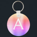 ピンクとパープルの偽ステンレススチールモノグラム キーホルダー<br><div class="desc">パステルピンク、オレンジ、パープルのオンブレ偽ステンレススチールメタリックエレガントキーケース。 これらのキーケースは、イニシャルと名前をカスタマイズして含めることができます。 これらのキーチェーンは、誕生日、ブライズシャワー、またはバチェロレッテパーティーの景品に最適です。</div>