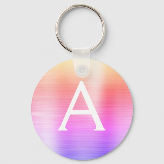ピンクとパープルの偽ステンレススチールモノグラム キーホルダー (正面)