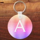 ピンクとパープルの偽ステンレススチールモノグラム キーホルダー (正面)