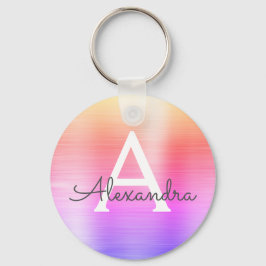 ピンクとパープルの偽ステンレススチールモノグラム キーホルダー