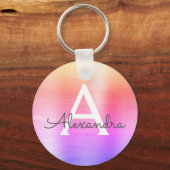 ピンクとパープルの偽ステンレススチールモノグラム キーホルダー (正面)
