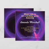 ピンクとパープルの円形抽象誕生日 招待状 (正面/裏面)