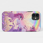 ピンクとパープルの可愛いユニコーンとレインボーの集団 Case-Mate iPhoneケース (裏面(横))