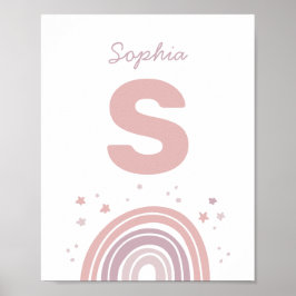 ピンクとパープルの可愛い虹。子供のイニシャルと名前 ポスター