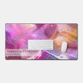 ピンクとパープルの大理石 名前と職業 デスクマット (キーボード&マウス)