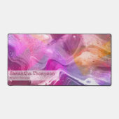 ピンクとパープルの大理石 名前と職業 デスクマット (正面)