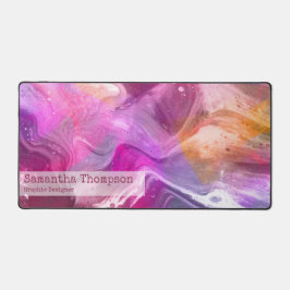 ピンクとパープルの大理石 名前と職業 デスクマット