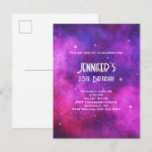 ピンクとパープルの宇宙と星の偽の銀河の誕生日 インビテーションポストカード (正面/裏面)