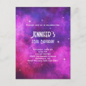 ピンクとパープルの宇宙と星の偽の銀河誕生日 インビテーションポストカード (正面)