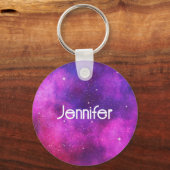 ピンクとパープルの宇宙と星の偽の銀河 キーホルダー (正面)