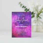 ピンクとパープルの宇宙と星の銀河ベイビーシャワー インビテーションポストカード (スタンド正面)