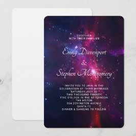 ピンクとパープルの宇宙をテーマにした結婚式の招待状 招待状