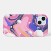 ピンクとパープルの宇宙渦巻き抽象画 iPhone 15ケース (裏面横)