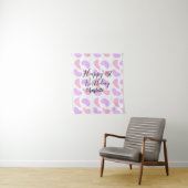 ピンクとパープルの抽象的な形のハッピー1歳誕生日ネーム タペストリー (インサイチュ)