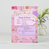 ピンクとパープルの旅行をテーマにしたシャワーの招待状 招待状 (スタンド正面)