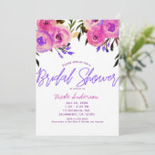 ピンクとパープルの明るいモダンな花のブライズシャワー 招待状 (スタンド正面)