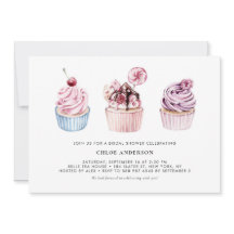 ピンクとパープルの水彩カップケーキ ブライダルシャワー