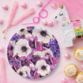 ピンクとパープルの水彩花イラストのウェディングシャワー ペーパープレート (パーティー)