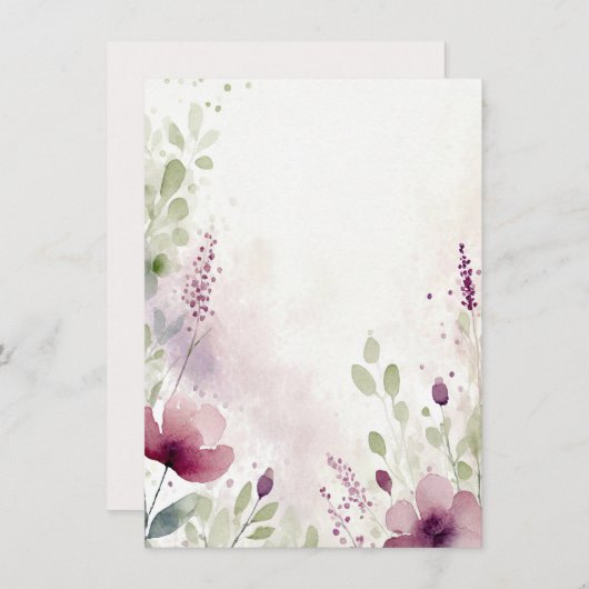 ピンクとパープルの水彩花イラストのウェディング 招待状 (正面/裏面)
