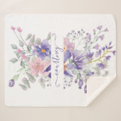 ピンクとパープルの水彩花柄のオーダーメイド シェルパブランケット (正面(横))